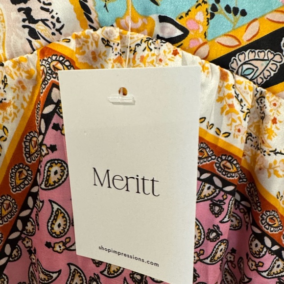 NWT Meritt Multicolor Patterned Scarf Print Bohemian Dress w/ Dolman Sleeves - Picture 3 of 5